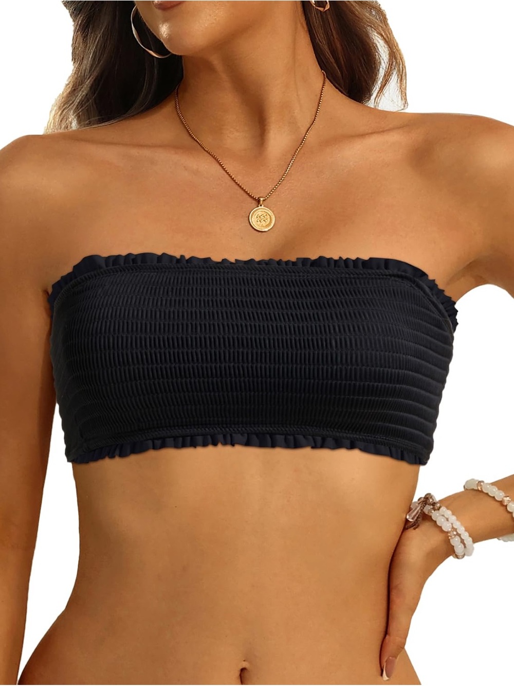 Smocked Strapless Bandeau Top - Black brand new